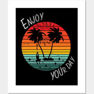 Island Escape - Swinging on Palm Trees at Sunset Posters and Art